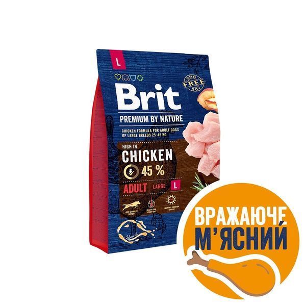 Brit Premium Adult L сухой корм с курицей для собак больших пород, 3 кг 699 грн фото