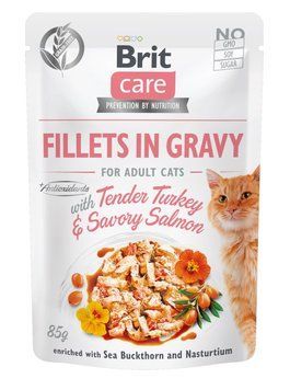 Brit Care Cat Fillets In Gravy Turkey and Salmon вологий корм з індичкою та лососем для котів, 85 гр