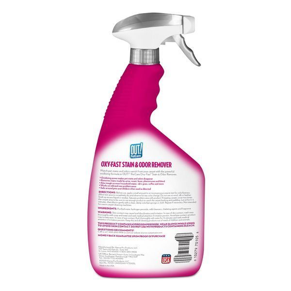 Out! Oxy-Fast Stain & Odor Remover спрей для видалення плям та запахів від тварин, 946 мл
