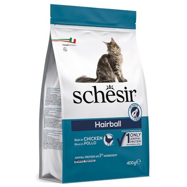 Schesir Cat Hairball сухий корм з куркою для виведення шерсті у котів, 400 гр 278 грн фото