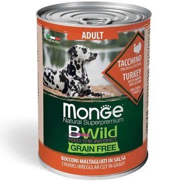 Monge BWild GF All Breeds Adult Turkey влажный корм с индейкой для собак, 400 гр 110 грн фото