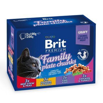 Brit Premium "Сімейна тарілка" набір вологого корму для котів асорті в соусі 12 шт. 459 грн фото