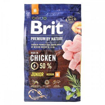 Brit Premium Junior M сухий корм з куркою для цуценят середніх порід, 3 кг 799 грн фото