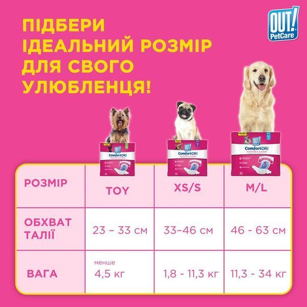 Out! Comfort Dri Disposable Fashion Diapers одноразовые памперсы для собак-самок, 33 - 46 см, 16 шт