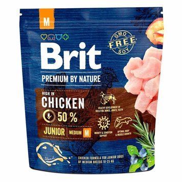 Brit Premium Junior M сухий корм з куркою для цуценят середніх порід, 1 кг 299 грн фото