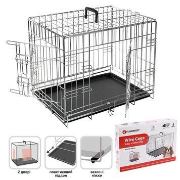 Flamingo Wire Cage Keo Silver клетка двухдверная для собак, 63 см х 43 см х 49 см 3 821 грн фото