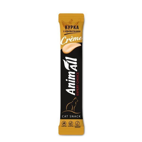AnimAll Сreme Chicken Shrimps рідкі ласощі для котів з куркою та креветками, 6 шт х 15 гр