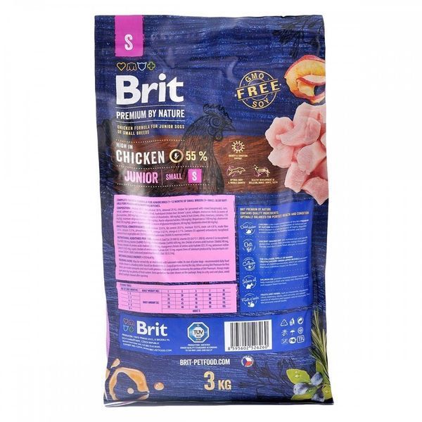 Brit Premium Junior S сухой корм с курицей для щенков мелких пород, 3 кг 899 грн фото