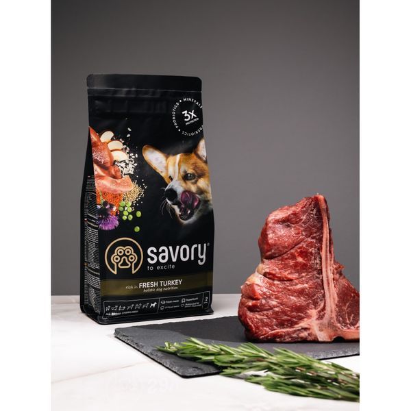 Savory All Breed Sterilised Rich In Fresh Turkey сухий корм з індичкою для стерилізованих собак, 12 кг 4 066 грн фото