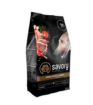 Savory Adult All Breeds rich in Fresh Duck & Rabbit сухий корм зі свіжою качкою та кроликом для дорослих собак усіх порід 1 кг 608 грн фото