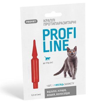 Provet Profiline капли от блох, клещей и вшей для кошек до 4 кг, 1 пип 74 грн фото