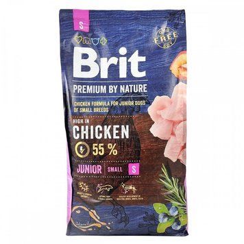 Brit Premium Junior S сухий корм з куркою для цуценят дрібних порід, 8 кг 1 899 грн фото