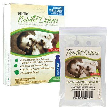 Sentry Natural Defense капли от комаров, блох и клещей для собак весом до 7 кг, 3 шт. 100 грн фото