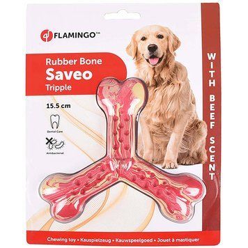 Flamingo Rubber Flexo Saveo Triple Bone Beef іграшка для собак, 15.5 см 463 грн фото