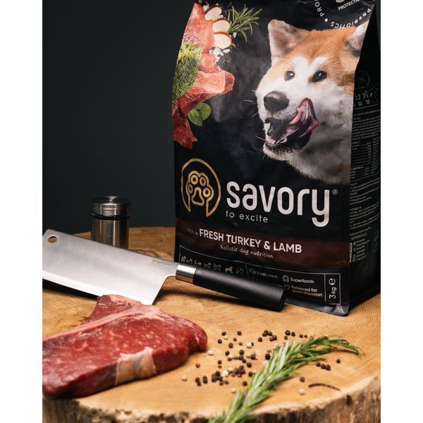 Savory Large Breeds Rich In Fresh Turkey & Lamb сухой корм с мясом индейки и ягненка для собак крупных пород, 3 кг