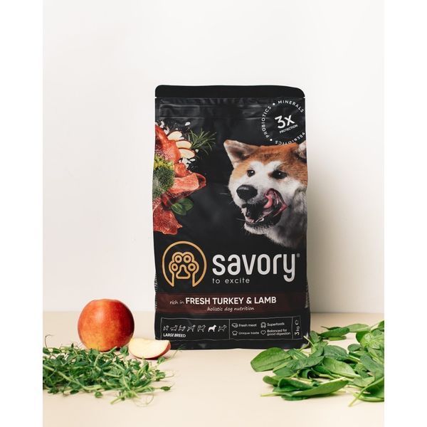 Savory Large Breeds Rich In Fresh Turkey & Lamb сухой корм с мясом индейки и ягненка для собак крупных пород, 3 кг