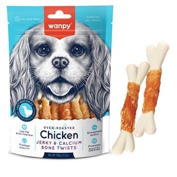 Wanpy Chicken Jerky & Calcium Bone Twists лакомство для собак с курицей, 100 гр