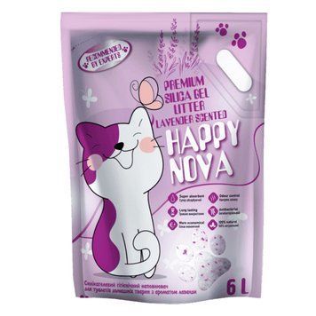 Happy Nova силикагелевый наполнитель для кошачьего туалета с ароматом лаванды, 6 л 344 грн фото